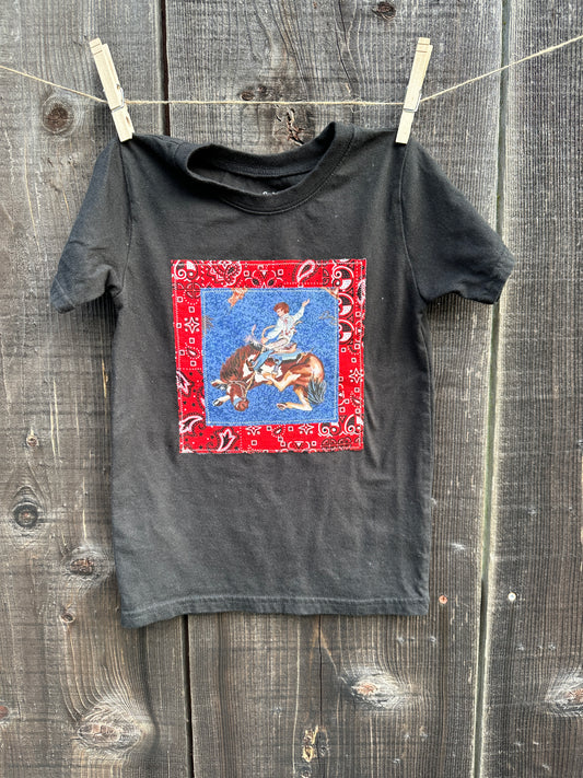 Bronc Rider on Bandana, Black Tee, Size 5T