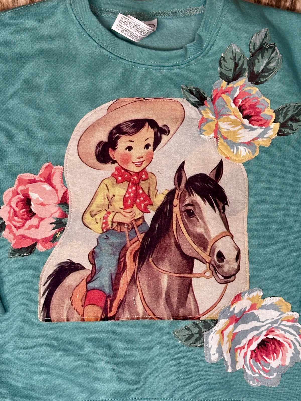 Cowgirl & Roses on Turquoise Sweatshirt, Size 4T