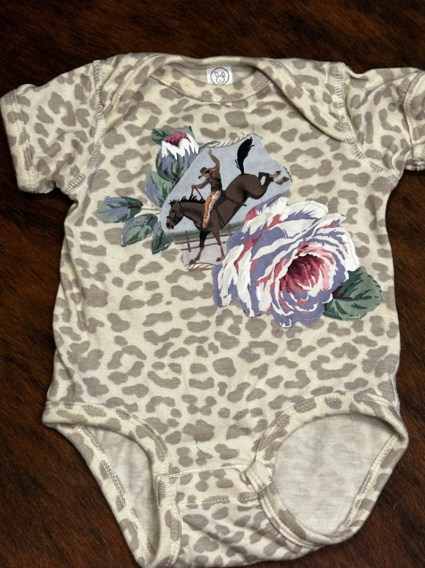 Light Leopard Bronc Rider & Roses, Size 6 mons.