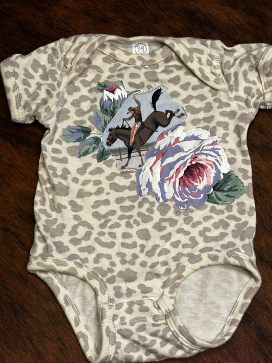 Light Leopard Bronc Rider & Roses, Size 6 mons.
