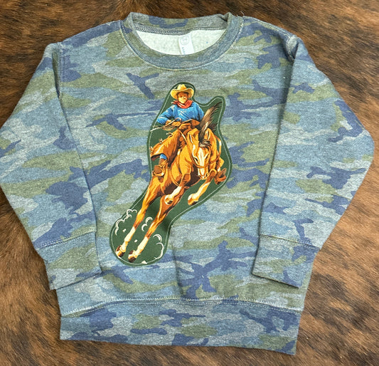 Vintage Bronc Rider on Camo, Size 3T