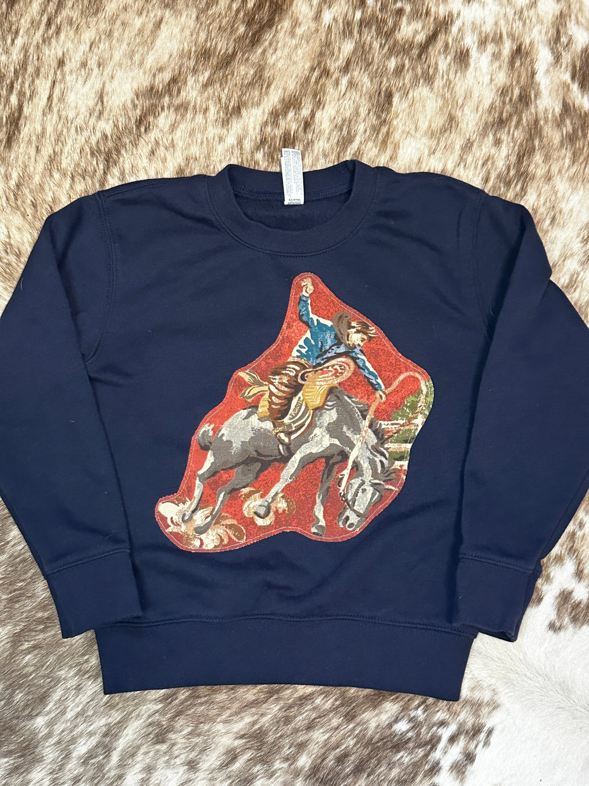 Bronc Rider & Cactus on Navy Sweatshirt, Size 5/6T