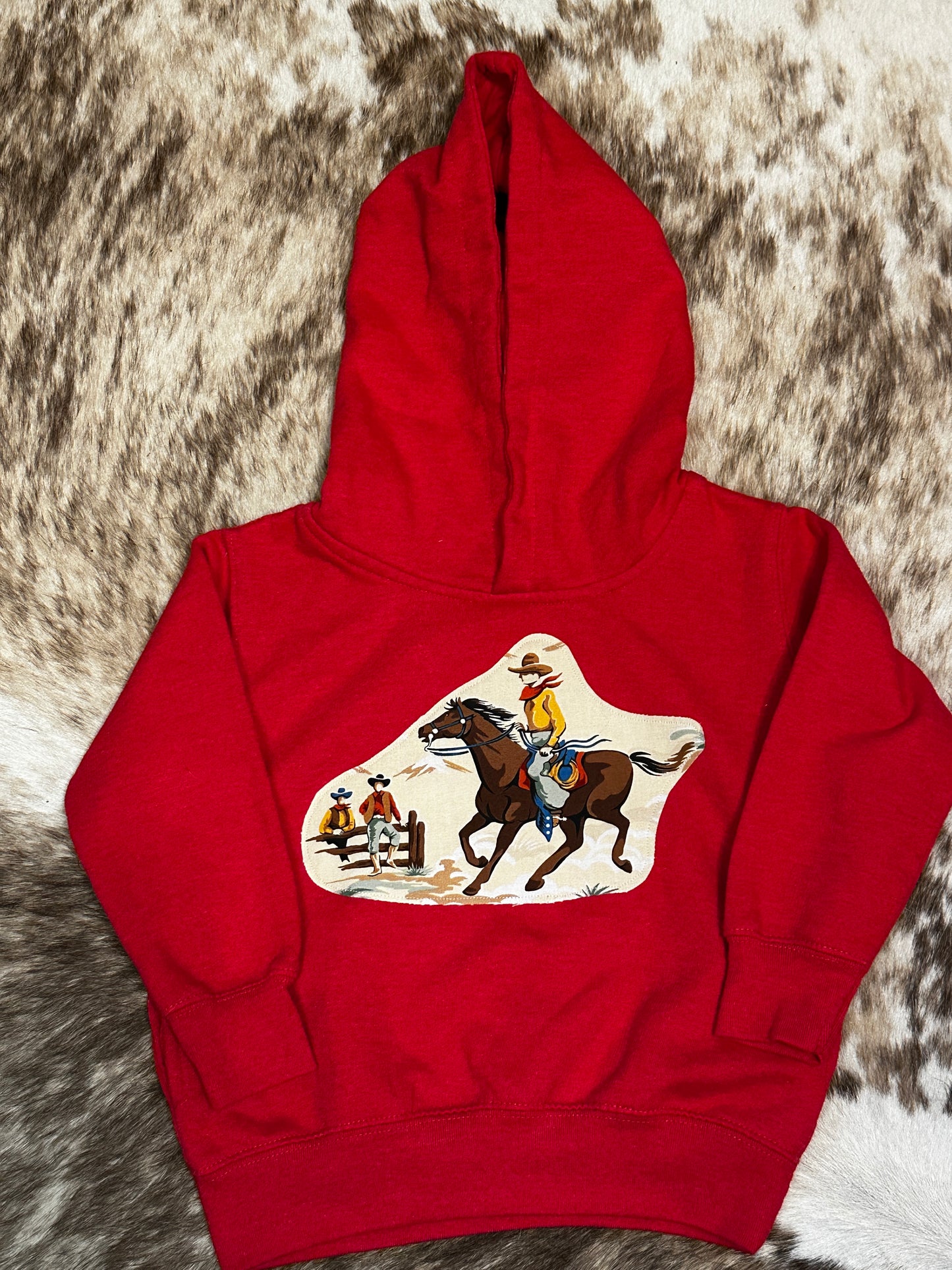 Cowboy on the Range on Red Hooded Sweatshirt, Size 2T