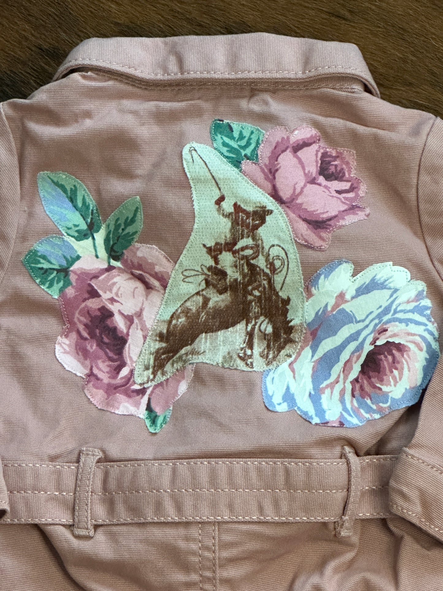 Bronc and Roses on Pink Jumpsuit, Size 12 mons.