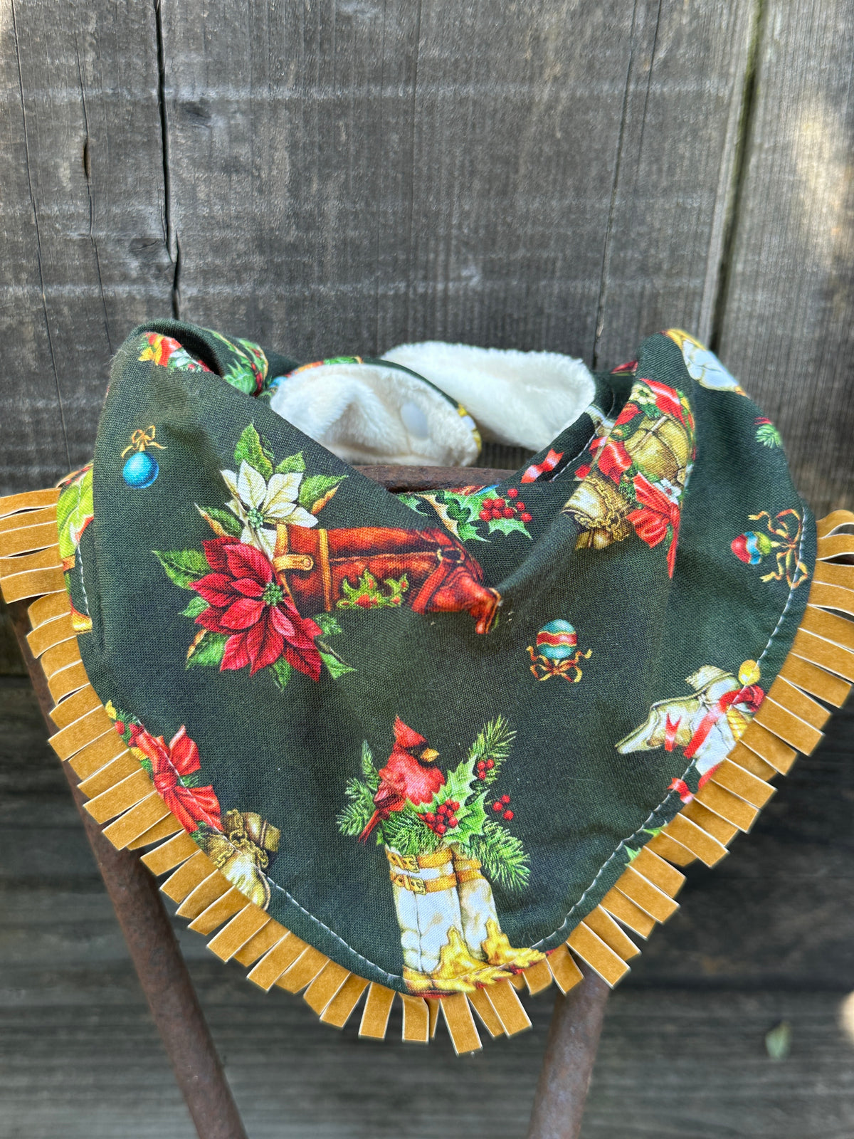 Boots & Poinsettias Christmas Bib (with & without fringe)