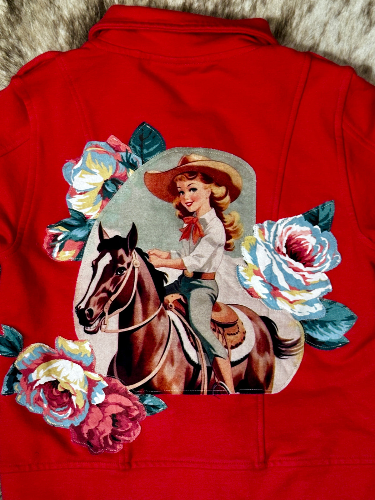 Cowgirl & Roses on Coral Knit Motorcycle Jacket, Size 4T