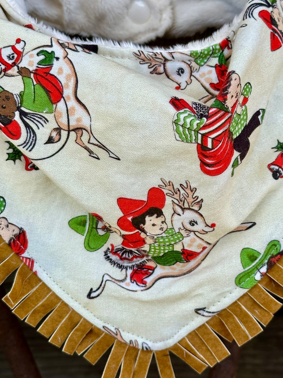 Riding Rudolph Vintage Print Christmas Bib