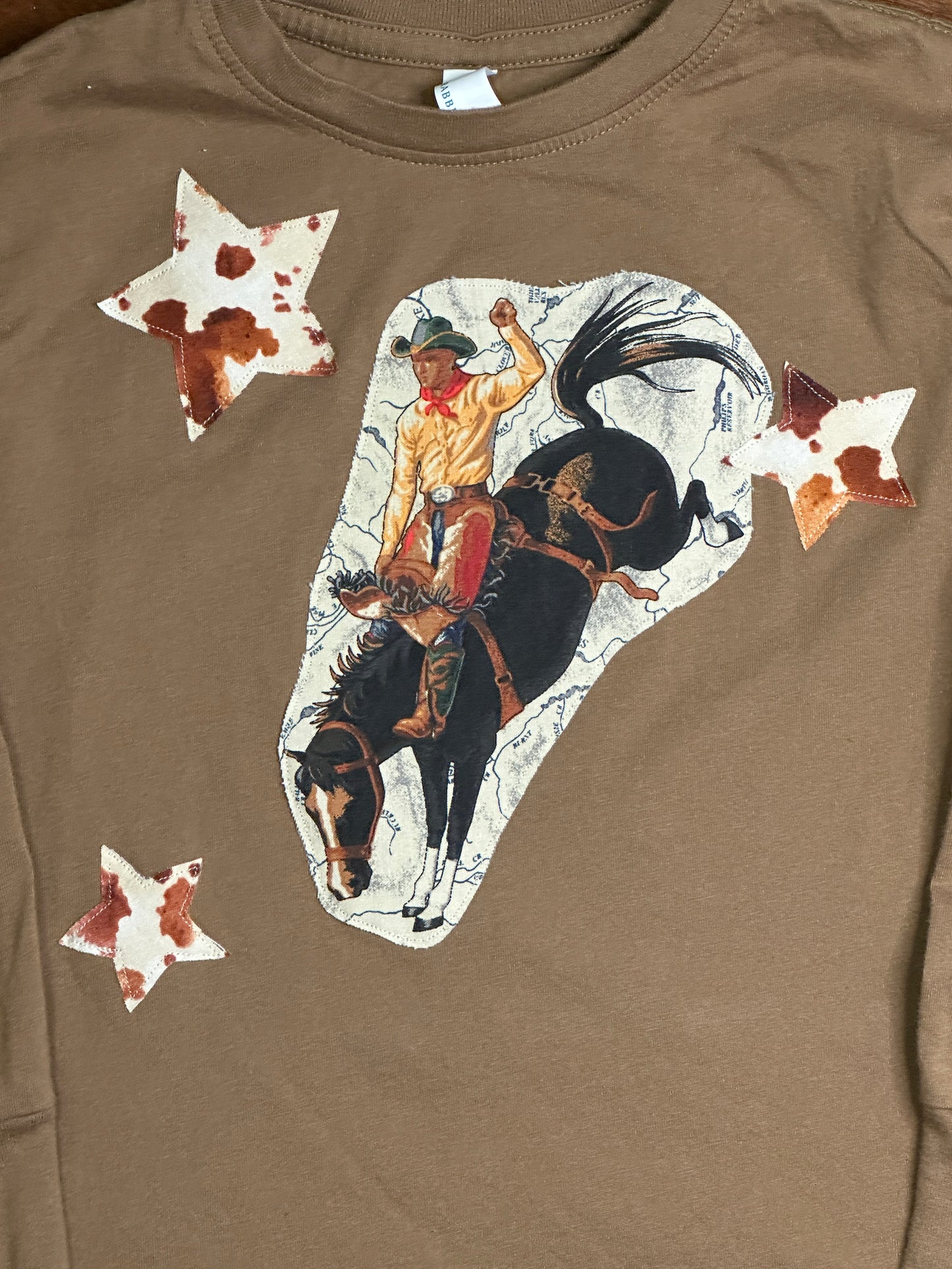 Bronc Rider & Stars on Brown Long Sleeve Tee, Size 5/6T