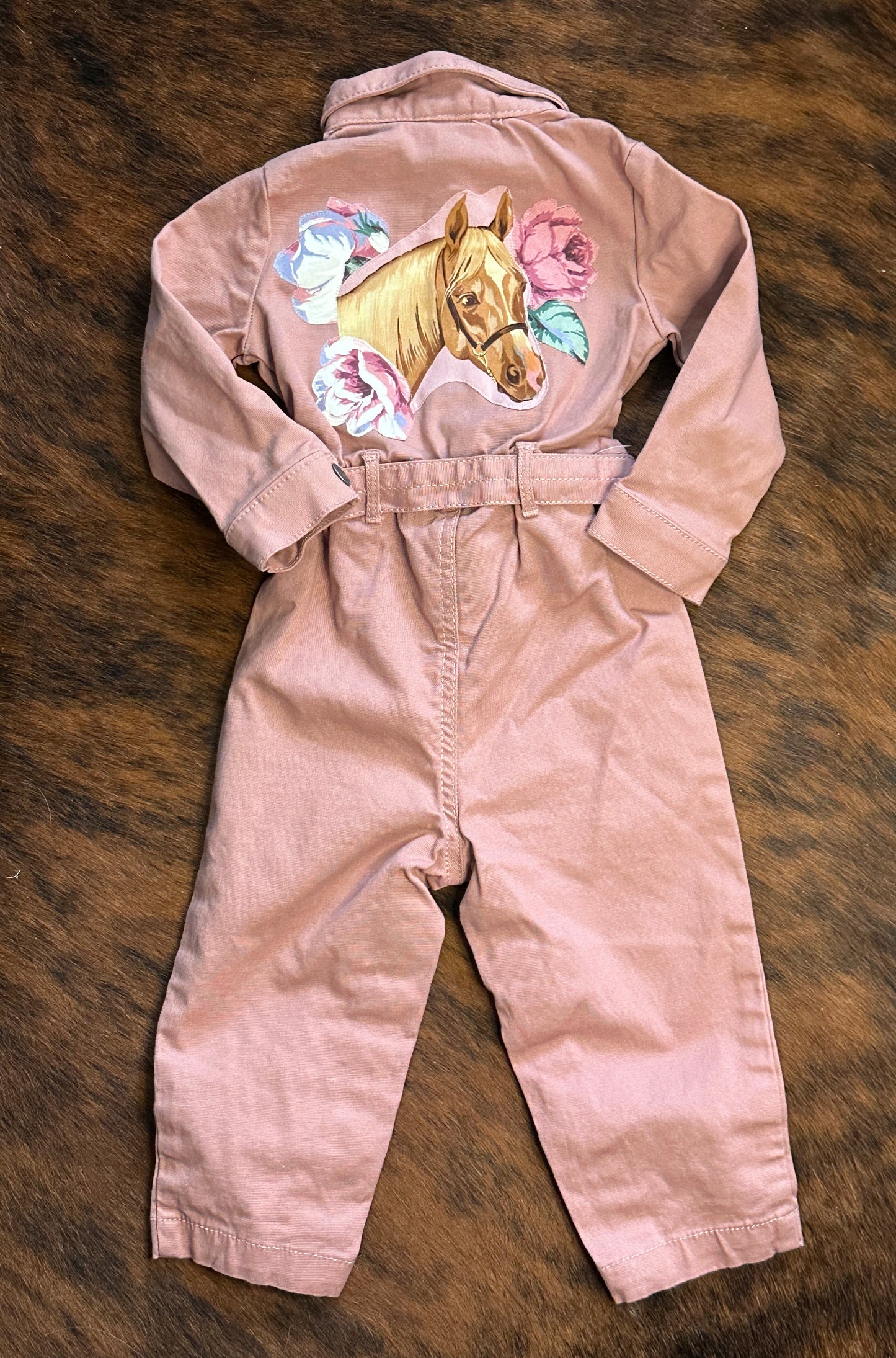 Horse Portrait and Roses on Pink Jumpsuit, Size 18 mons. #3