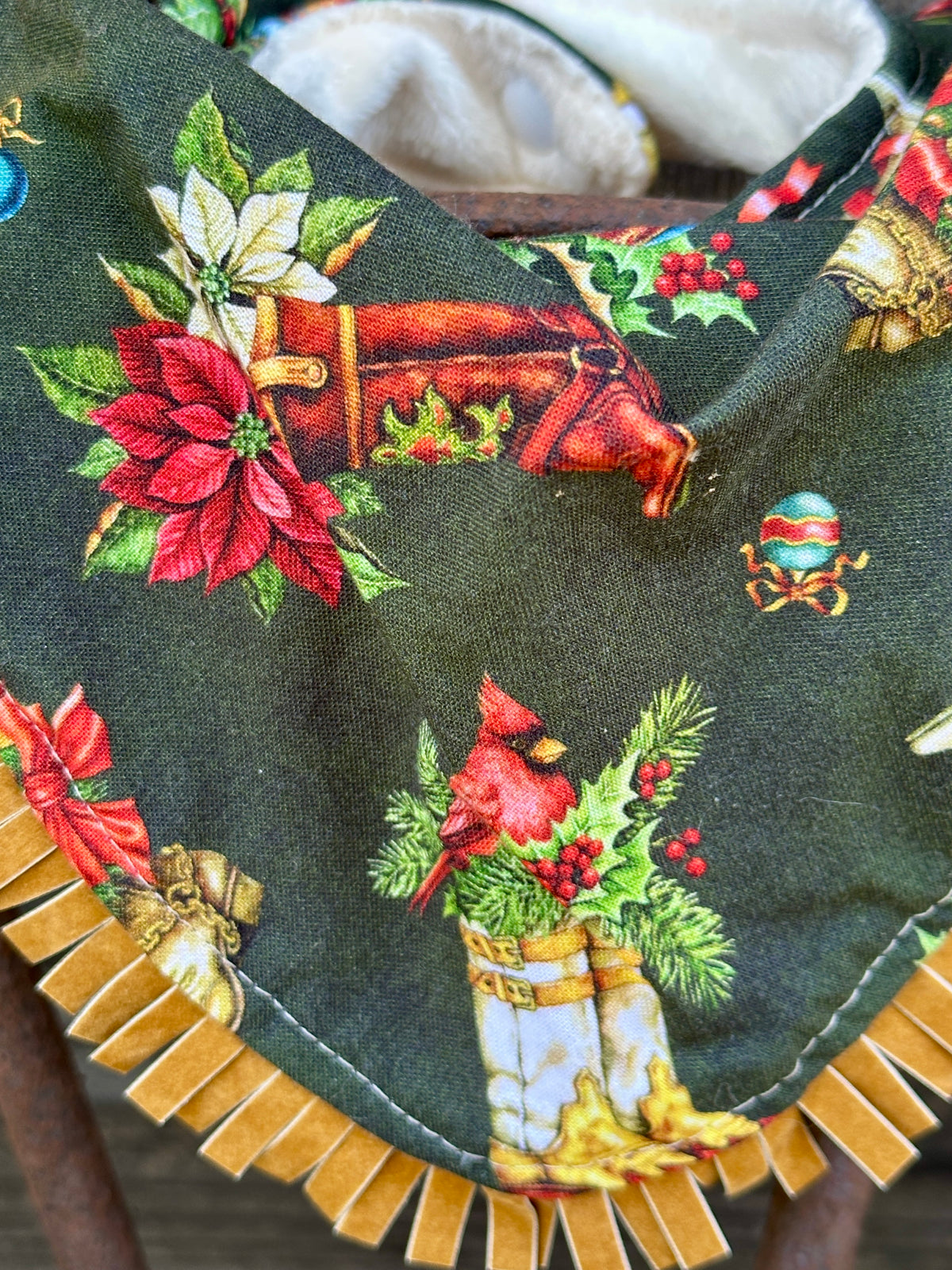 Boots & Poinsettias Christmas Bib (with & without fringe)