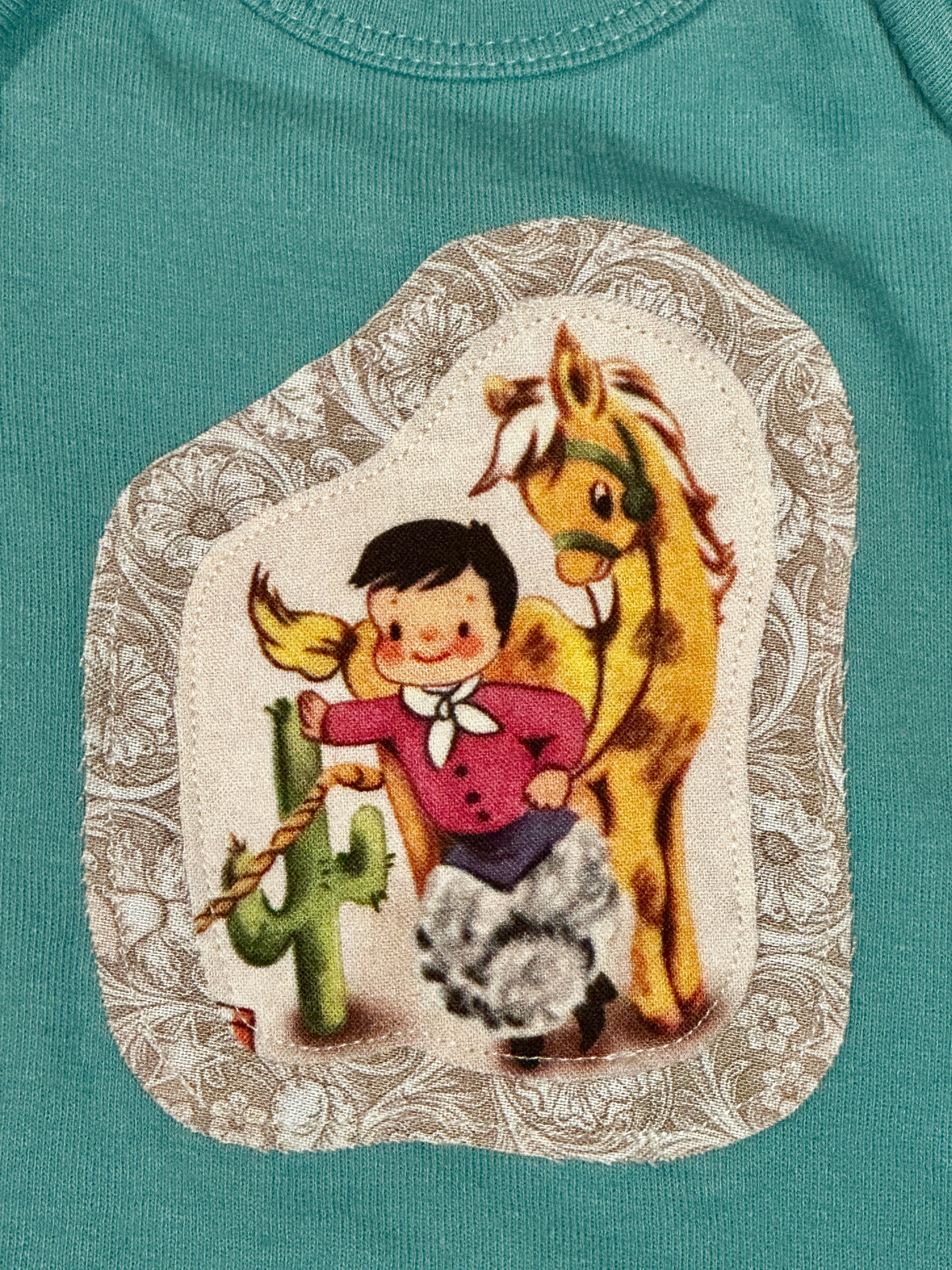 Vintage Cowboy Onesie & Burp Cloth Set, Size Newborn