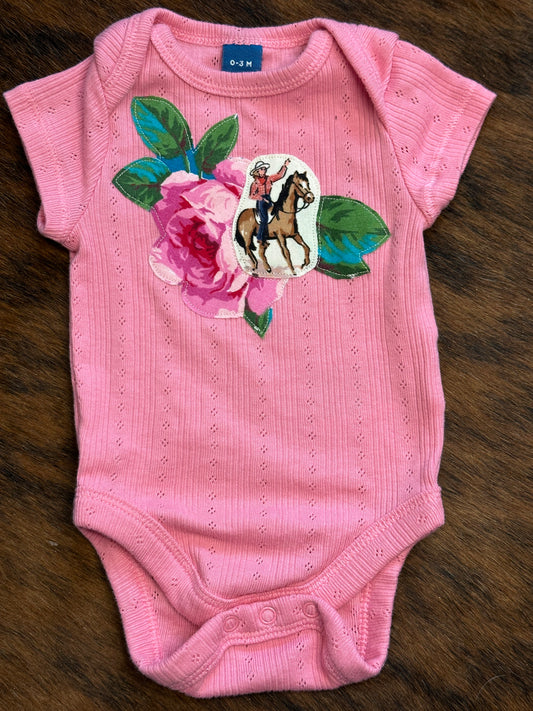 Hot Pink Pointelle Waving Cowgirl and Roses, Size 0-3 mons.