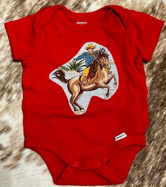 Red Ranch Buckaroo Onesie, Size 0-3 mons.