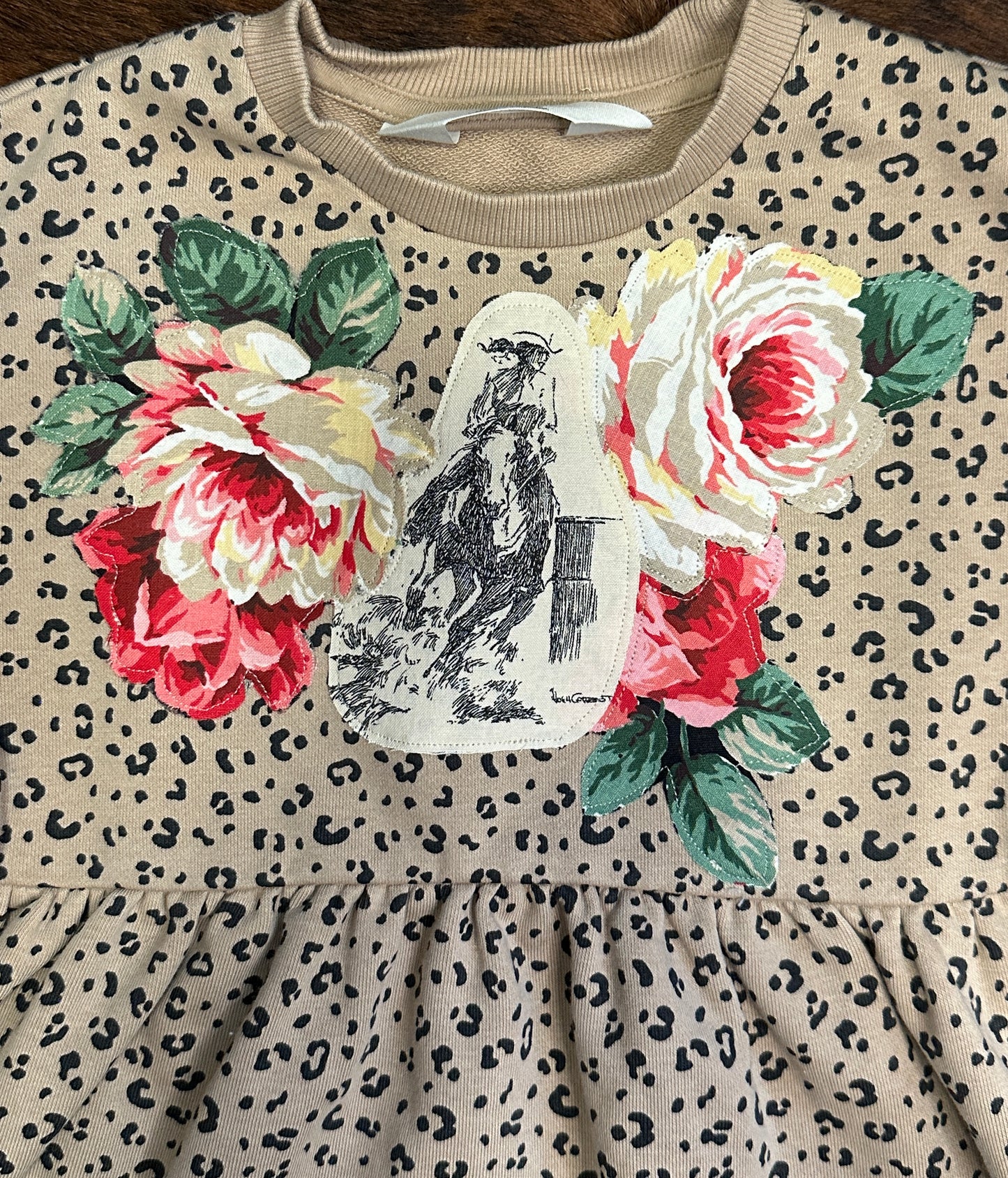 Barrel Racer and Roses on Leopard Sweatshirt Dress, Size 2T