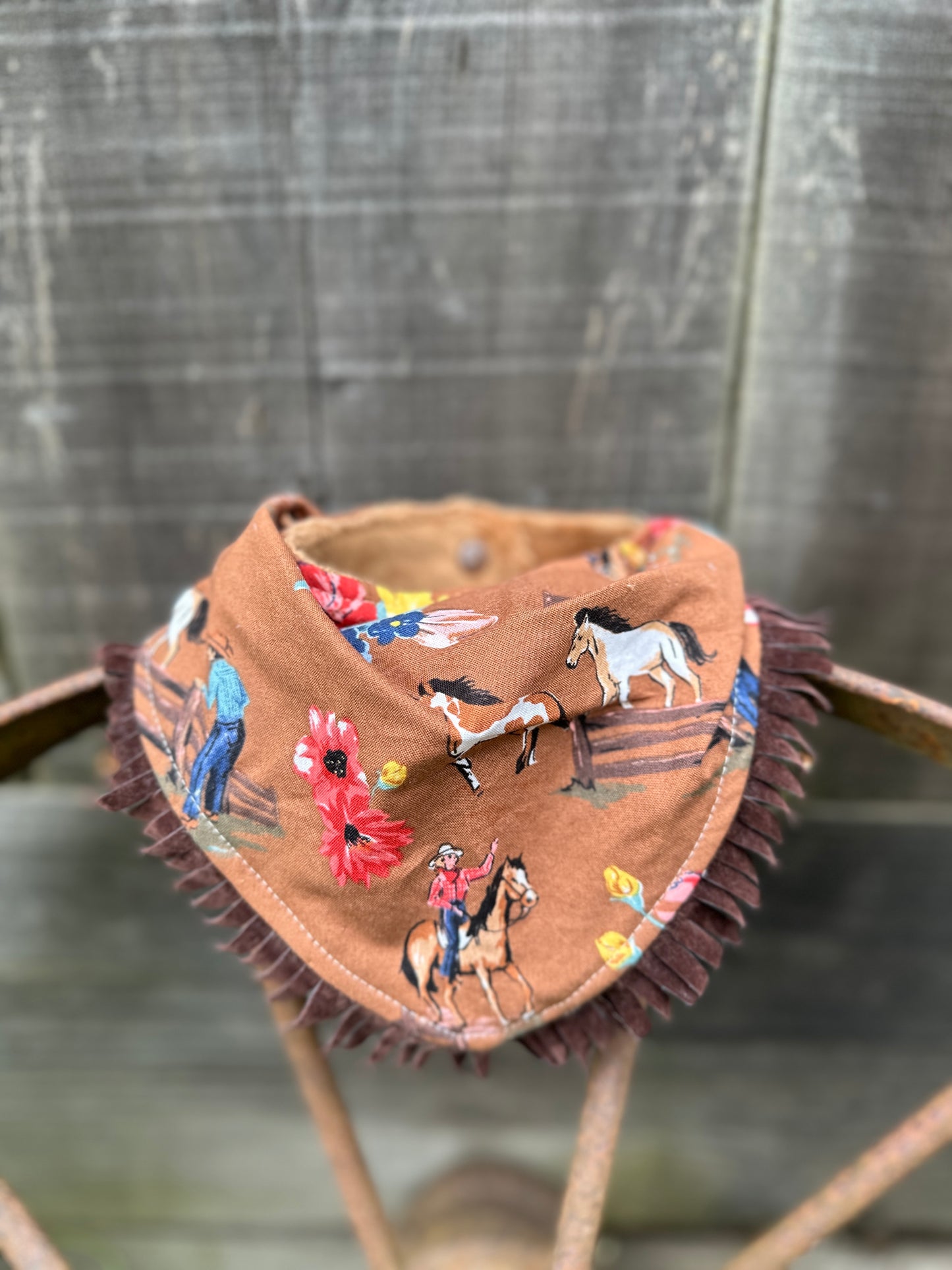 Floral Cowgirl and Horses in Brown Buckaroo Baby Bibs