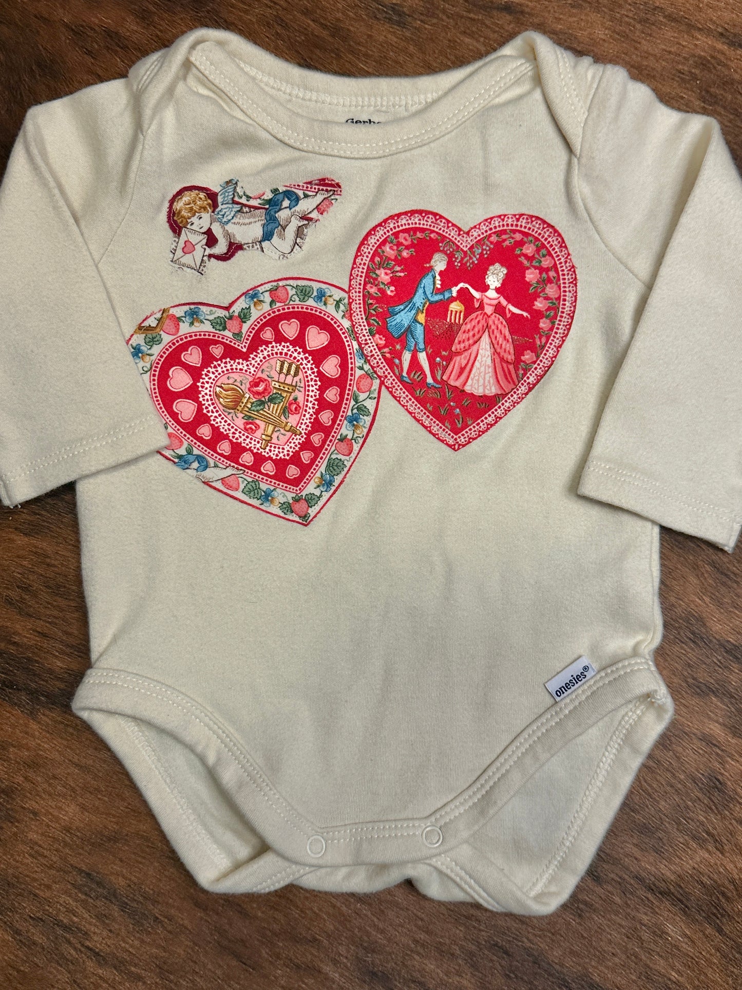 BE MINE Long Sleeve Cream Onesie, Size 0-3 mons.