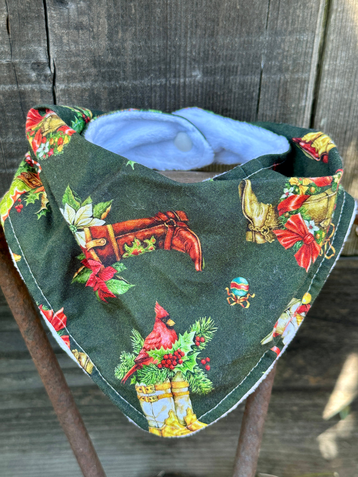 Boots & Poinsettias Christmas Bib (with & without fringe)