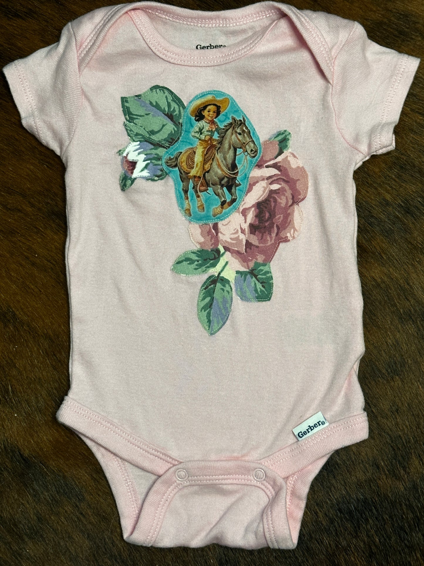 Cowgirl and Roses Light Pink Onesie, 0-3 mons.