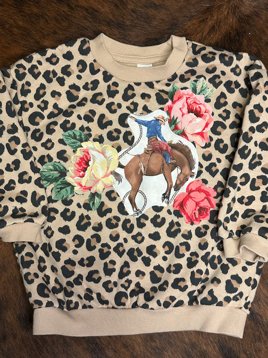 Saddle Bronc Rider and Roses on Leopard, Size 3T.