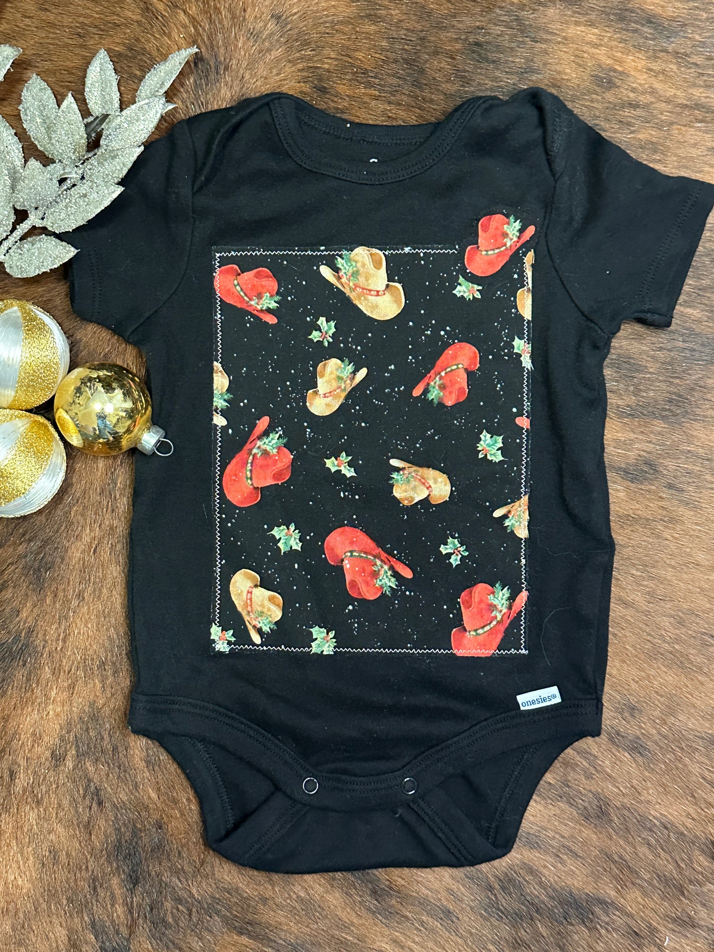 Holly Cowboy Hats Onesie, Size 6-9 mons.