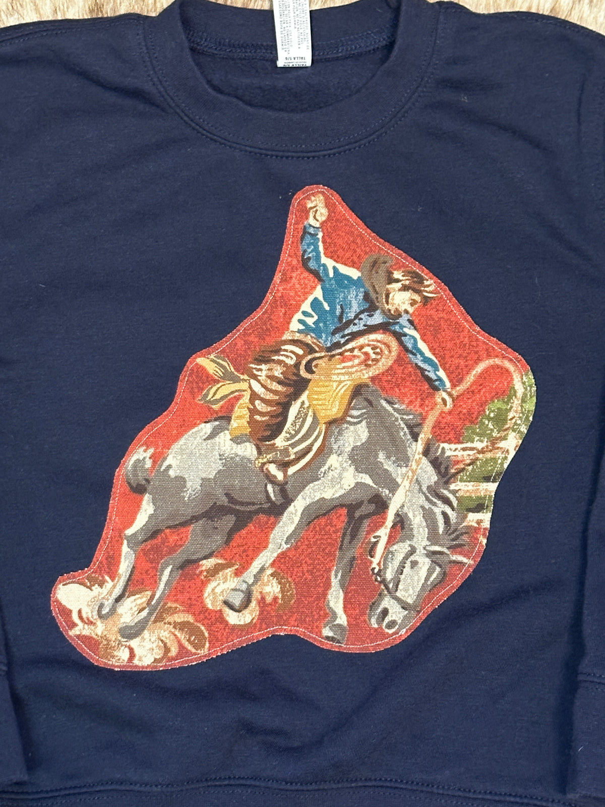 Bronc Rider & Cactus on Navy Sweatshirt, Size 5/6T