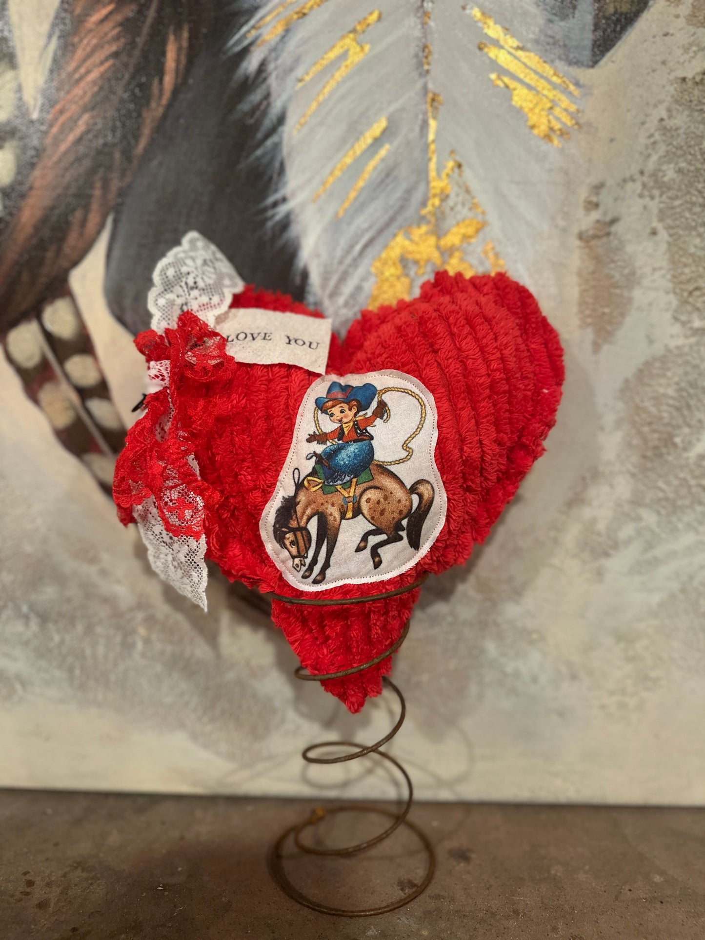 RED Chenille Plushie Cowboy Heart #4