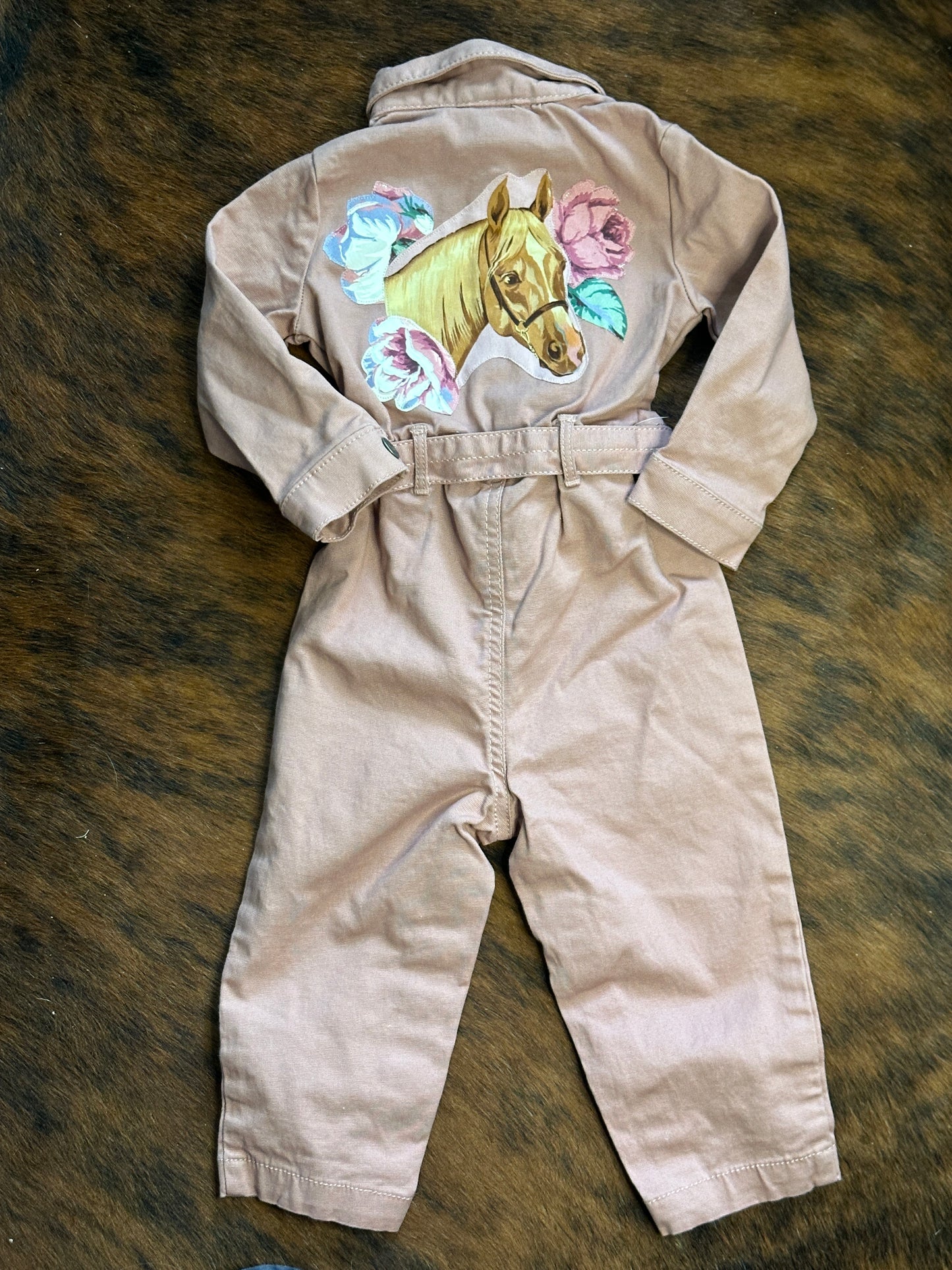 Horse Portrait and Roses on Pink Jumpsuit, Size 18 mons. #3