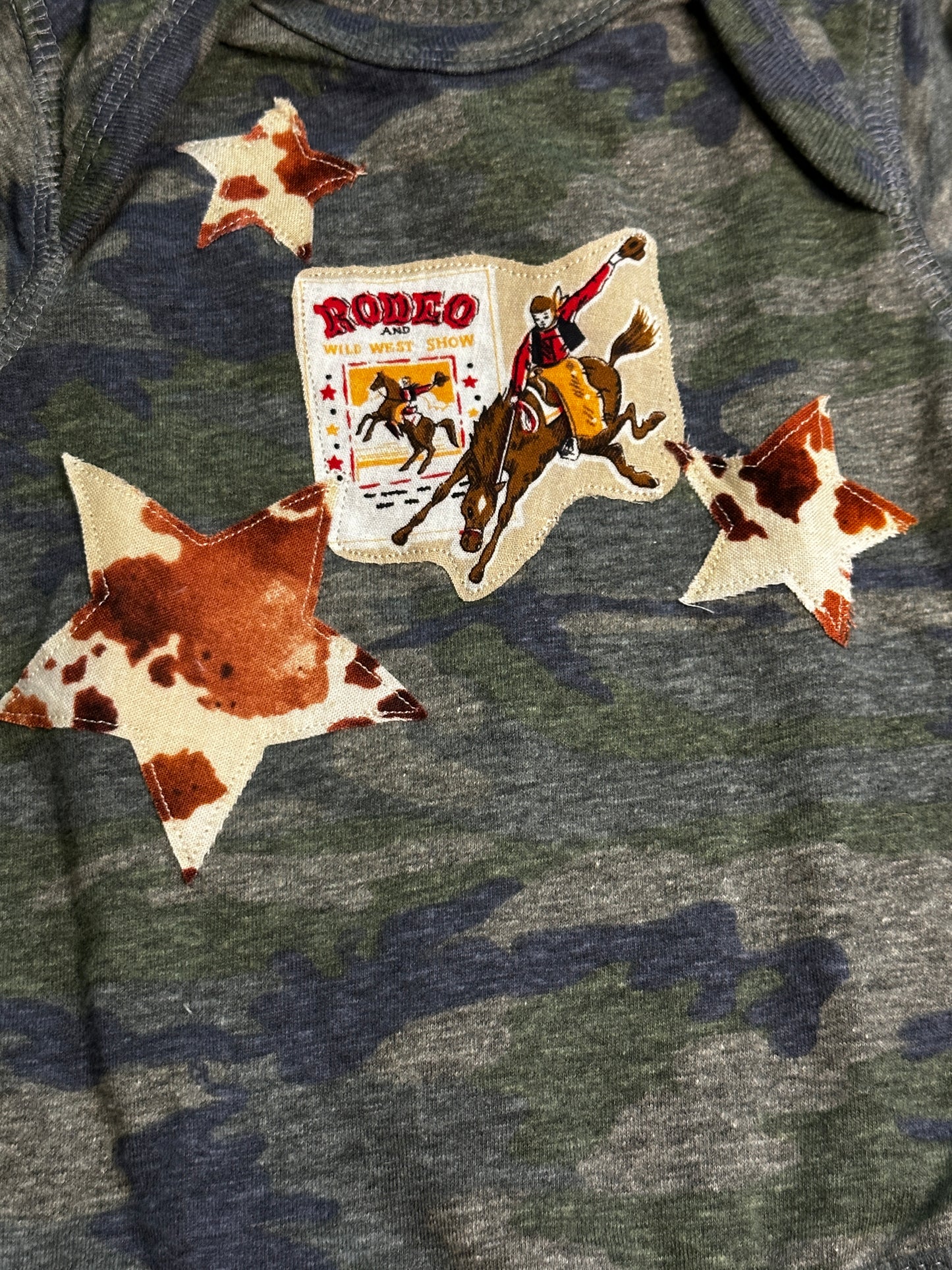 Vintage Rodeo Poster Long Sleeve Camo Onesie, Size 6 mons.