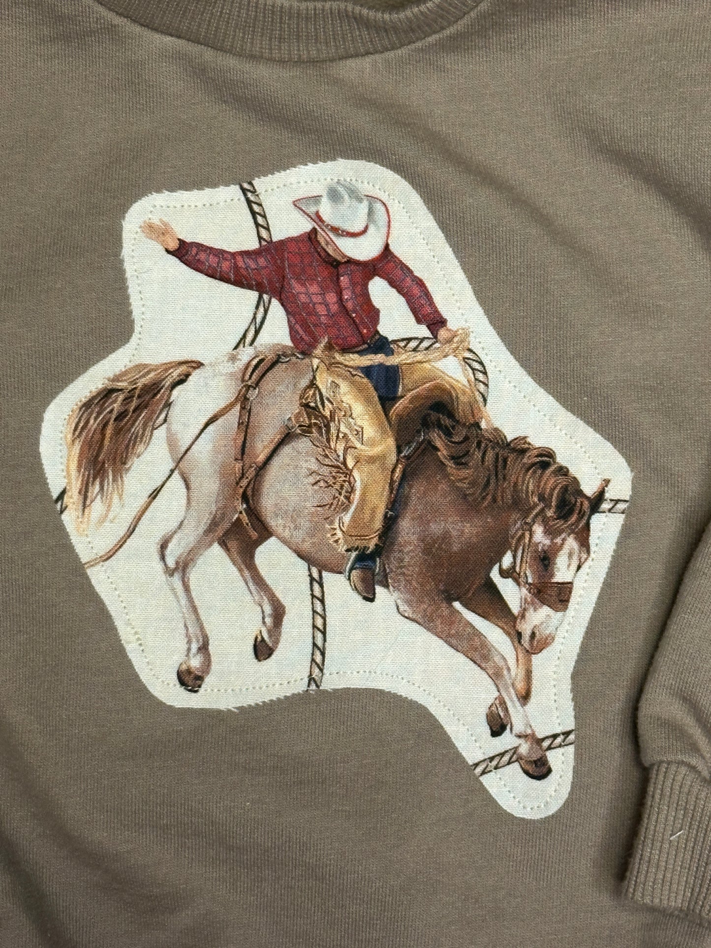 Bronc on Khaki Sweatshirt, Size 12 mons.