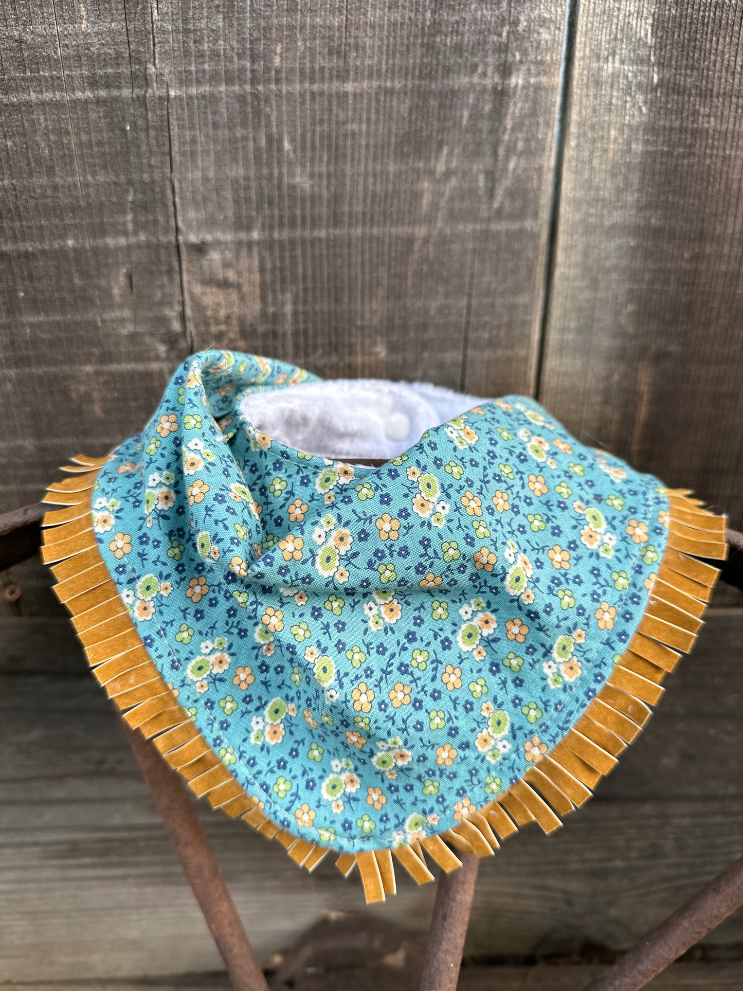 Tiny Blue Floral Buckaroo Baby Bib