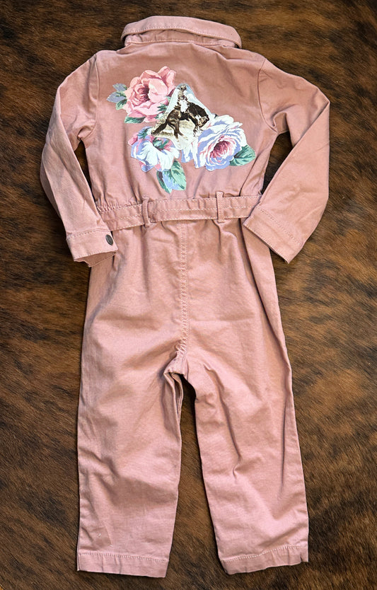 Bronc and Roses on Pink Jumpsuit, Size 24 mons.