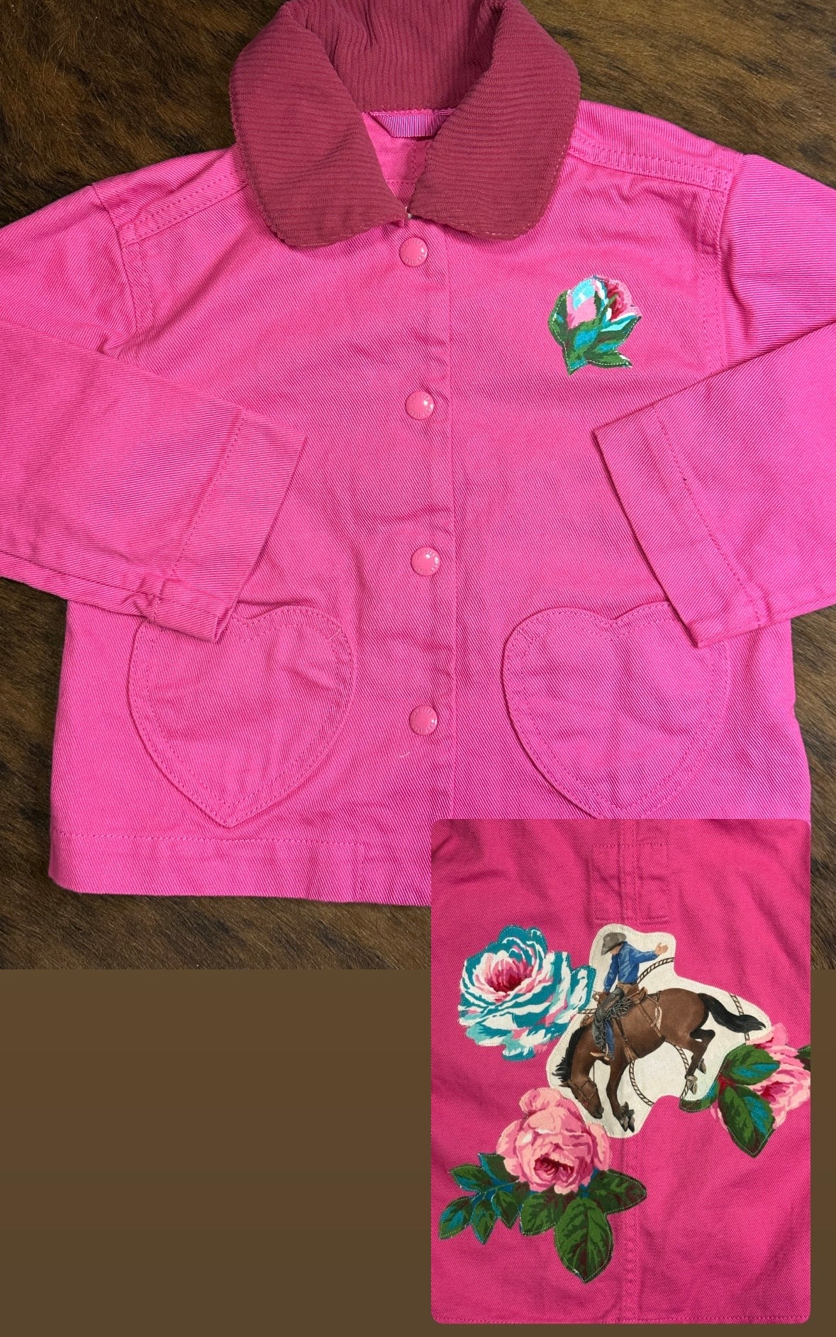 HEART POCKET BARN JACKET with Bronc & Roses, Size 2T