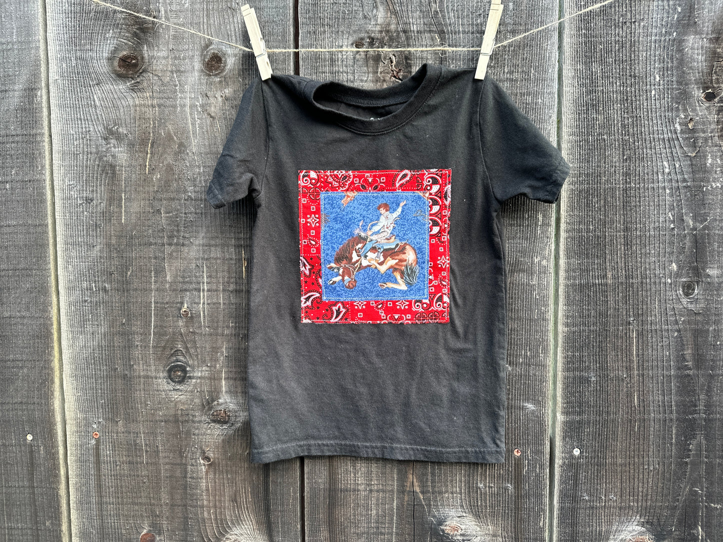 Bronc Rider on Bandana, Black Tee, Size 5T