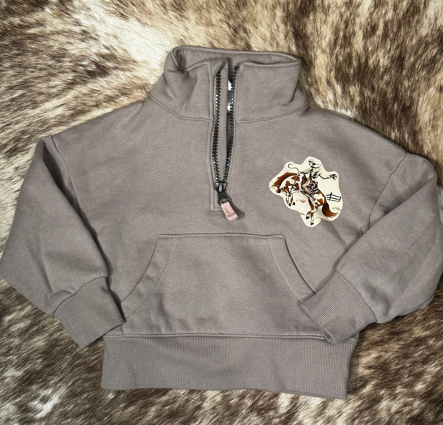 Quarter Zip Light Brown Roundup Sweatshirt, Size 24 mons.