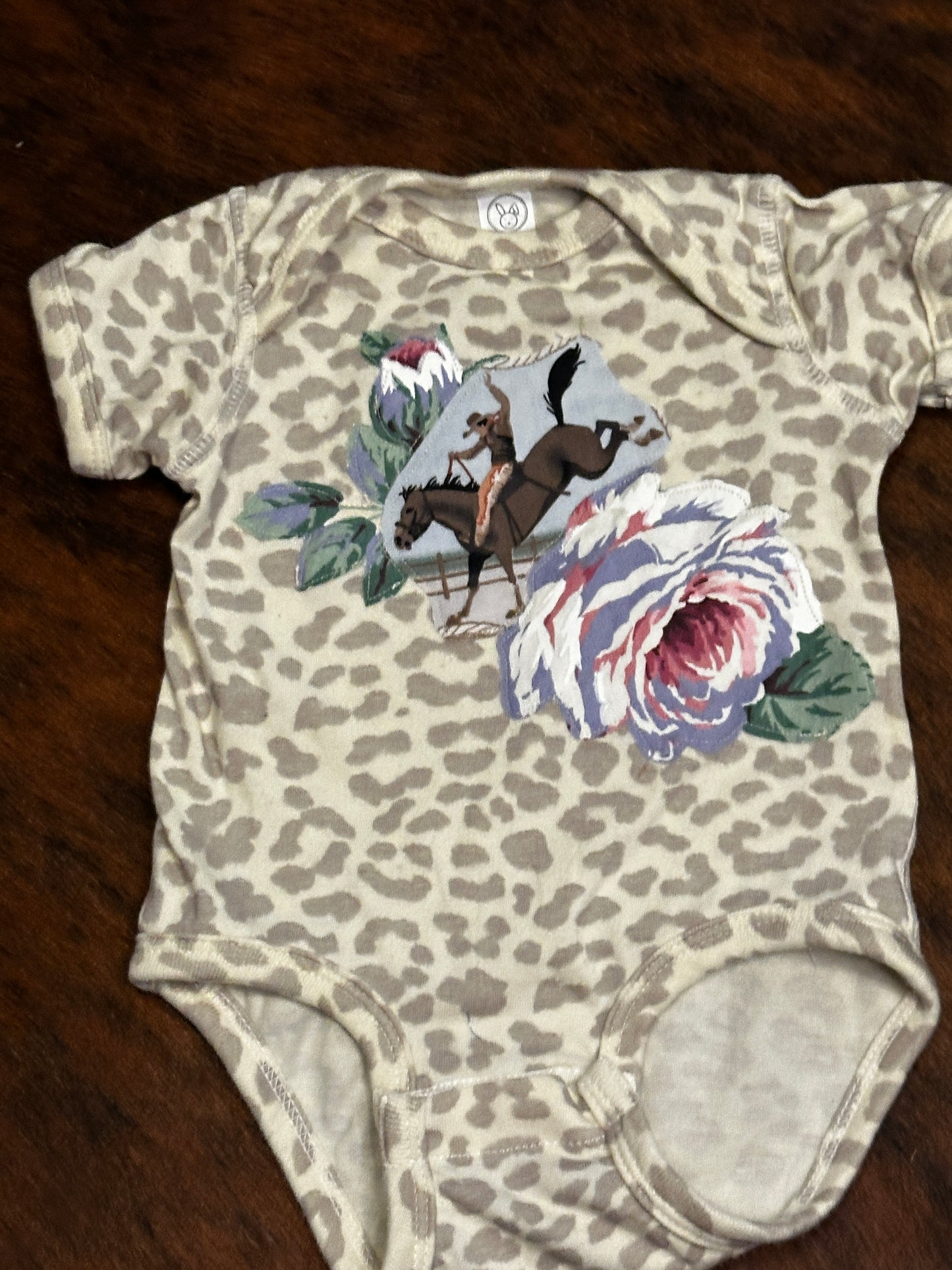 Light Leopard Bronc Rider & Roses, Size 6 mons.