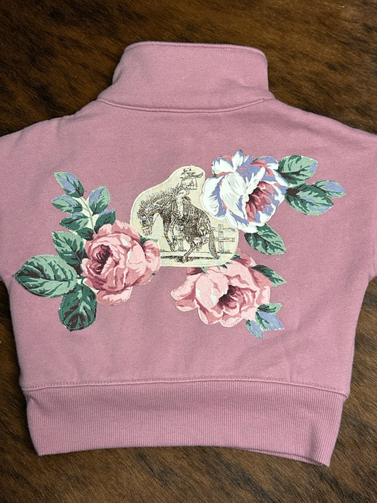 Cowgirl Bronc Rider with Roses on Lavender Quarter Zip, Size 24 mons.