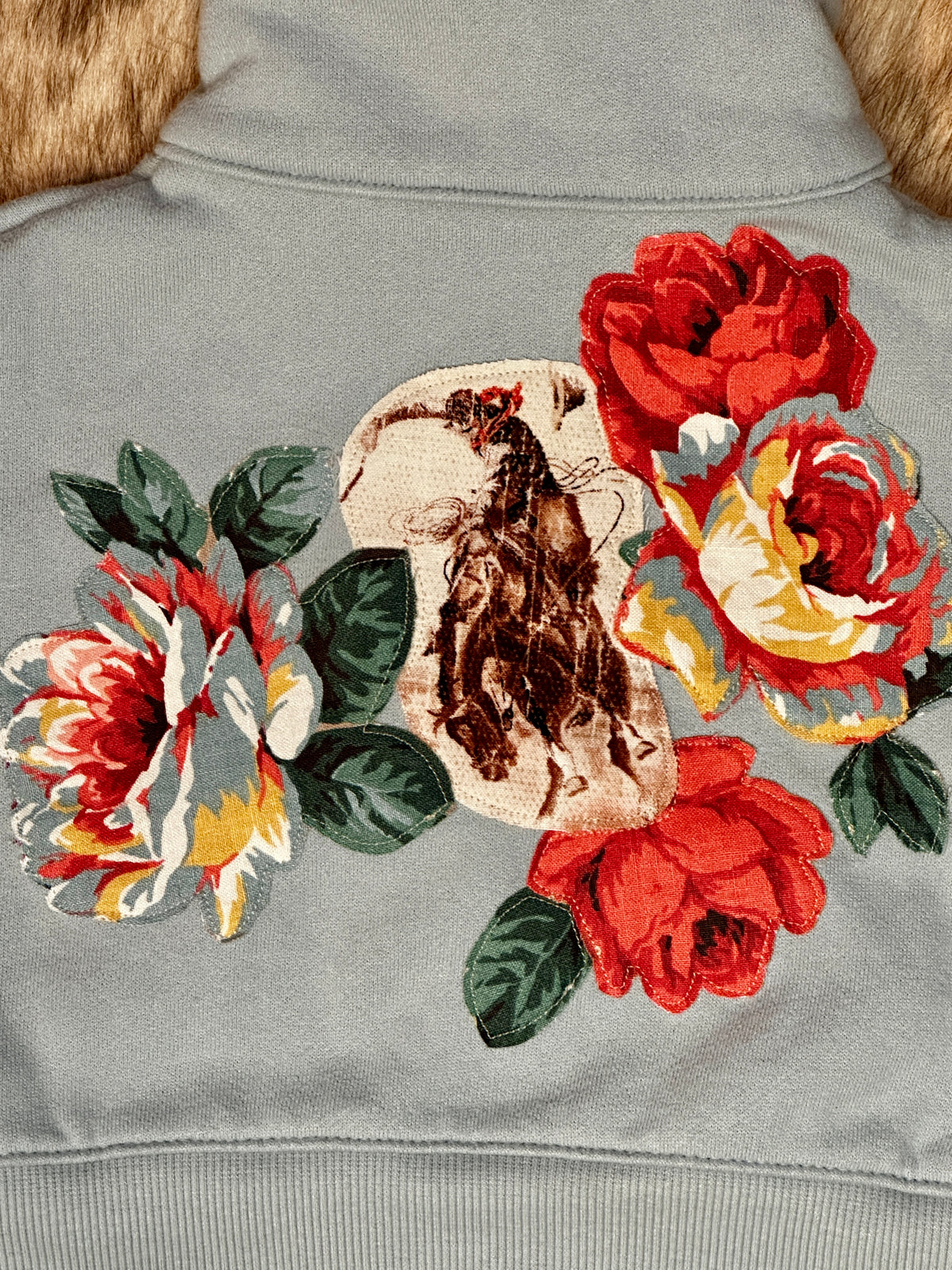 Bronc & Roses on Light Blue Quarter Zip Sweatshirt, Size 12 mons.