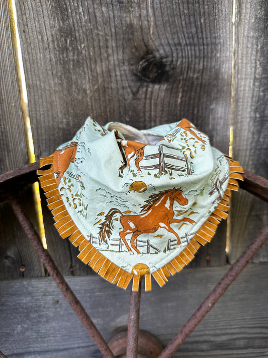 Horse on Light Turquoise Buckaroo Baby Bandana Bib