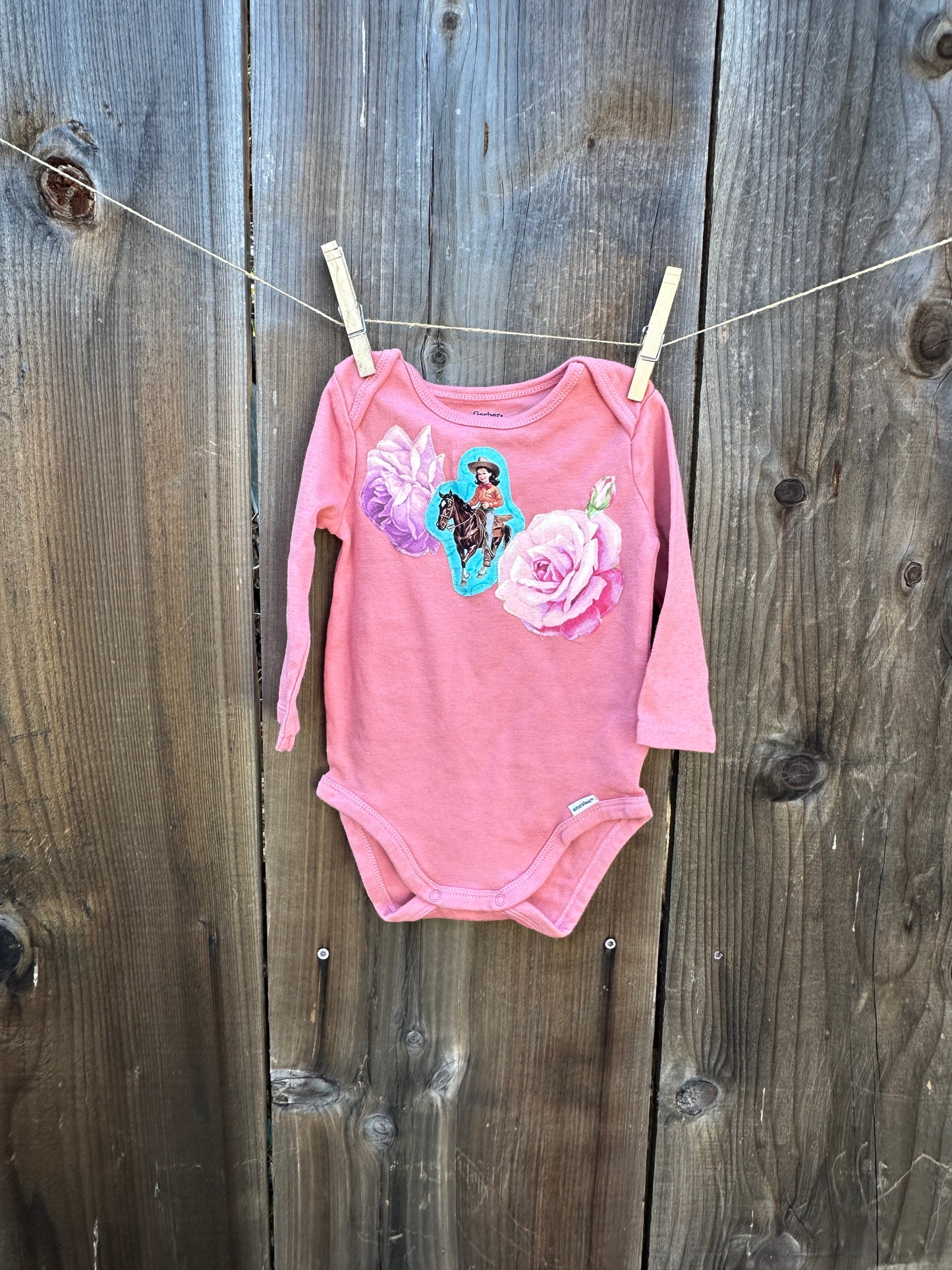 Turquoise Cowgirl and Roses on Perfect Pink, Size 3-6 mons.