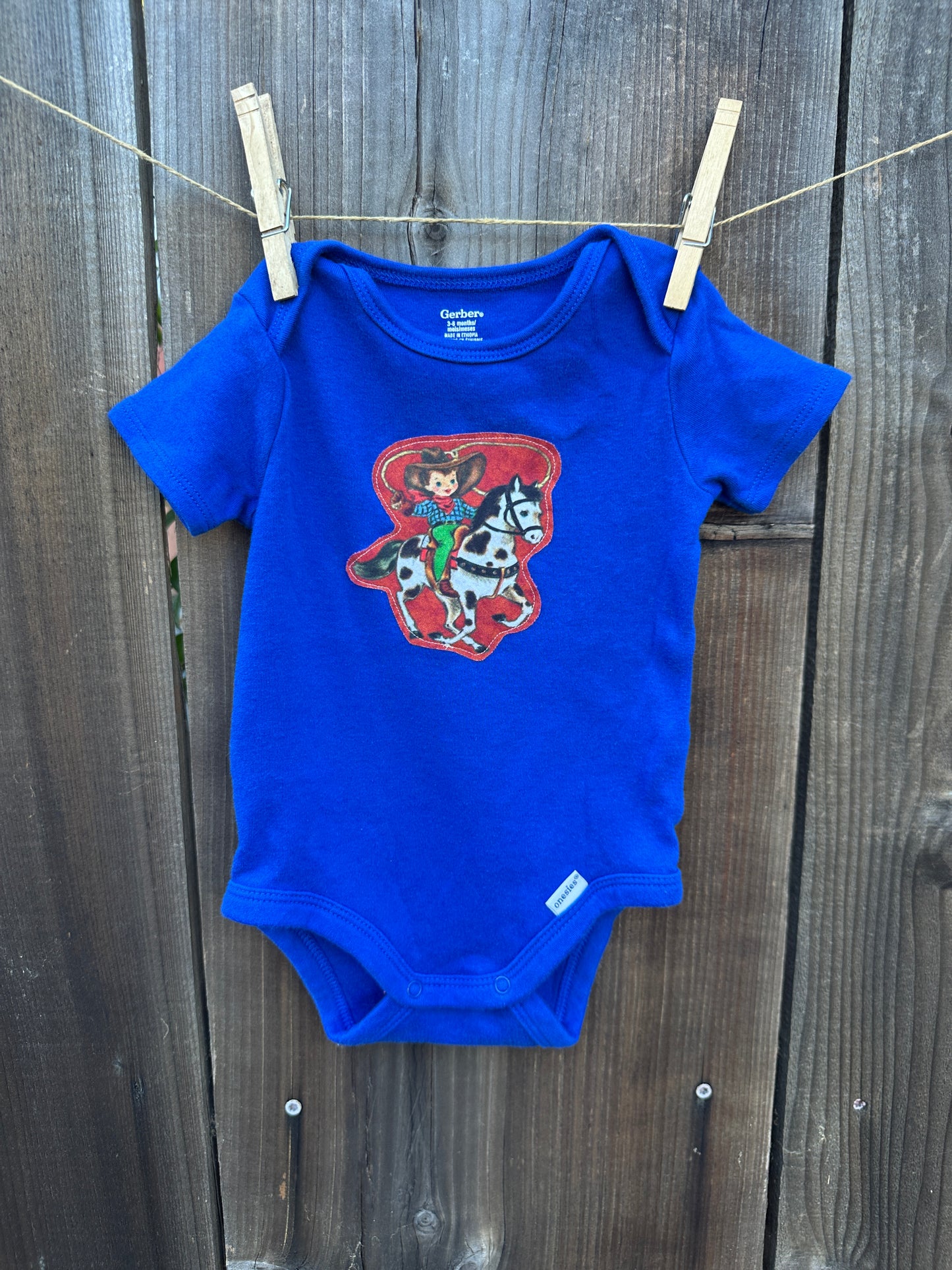 Vintage Cowkid Roper on Blue, Size 3-6 mons.