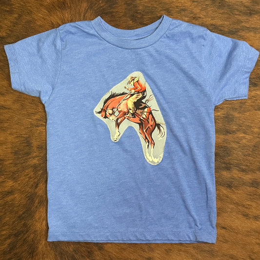 Vintage Bronc Rider on Blue T-Shirt, Size 4T