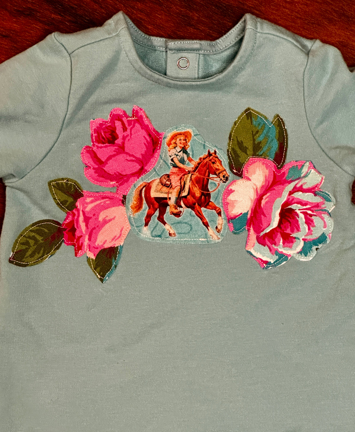 Vintage Cowgirl & Roses on Turquoise Dress, Size 0-3 mons.