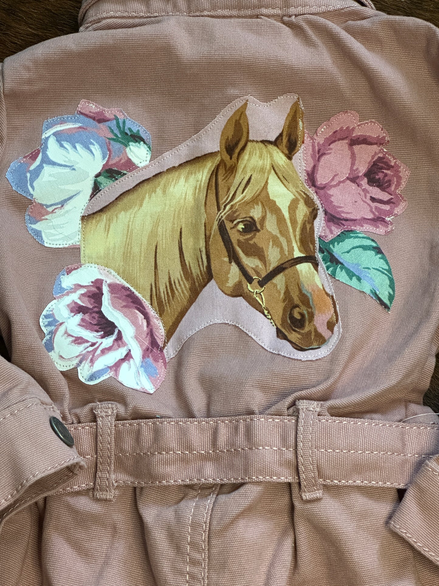 Horse Portrait and Roses on Pink Jumpsuit, Size 18 mons. #3