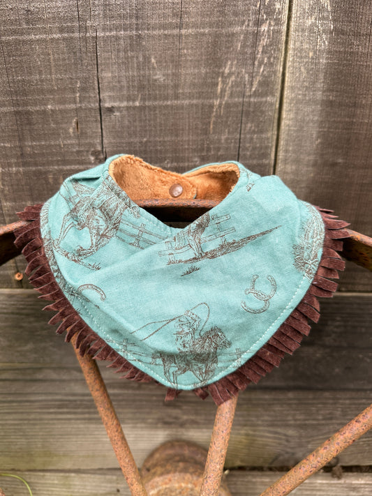 Cowboy Roper on Turquoise Buckaroo Baby Bib