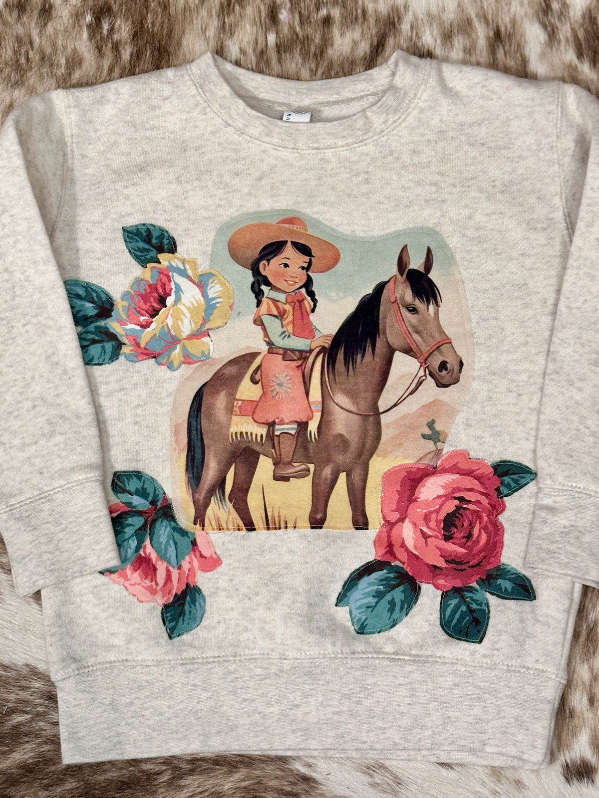 Cowgirl & Roses in Natural Heather Sweatshirt, Size 4T
