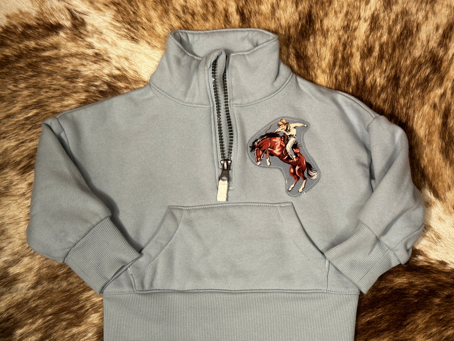 Quarter Zip Light Blue Bronc Sweatshirt, Size 18 mons.