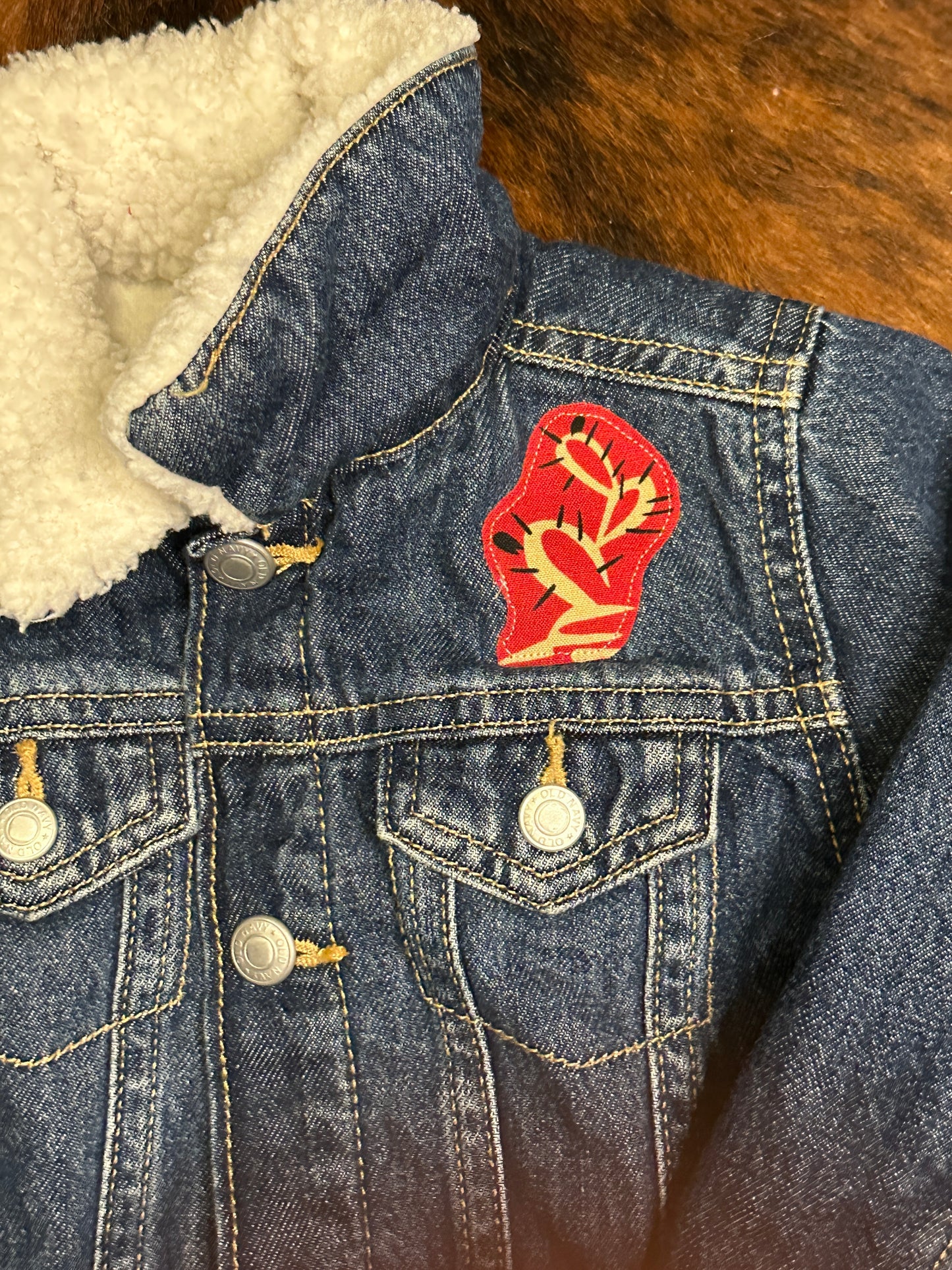 Red Vintage Bronc on Denim Sherpa Lined Jacket, Size 18-24 mons.