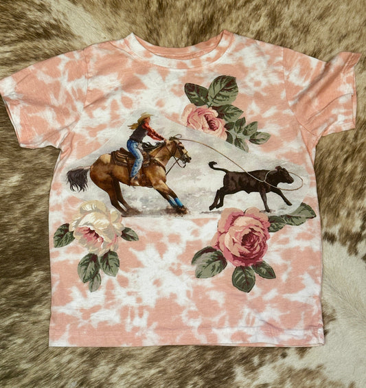 Breakaway Roper with Roses on Pink Tie Dye Tee, Size 5/6T