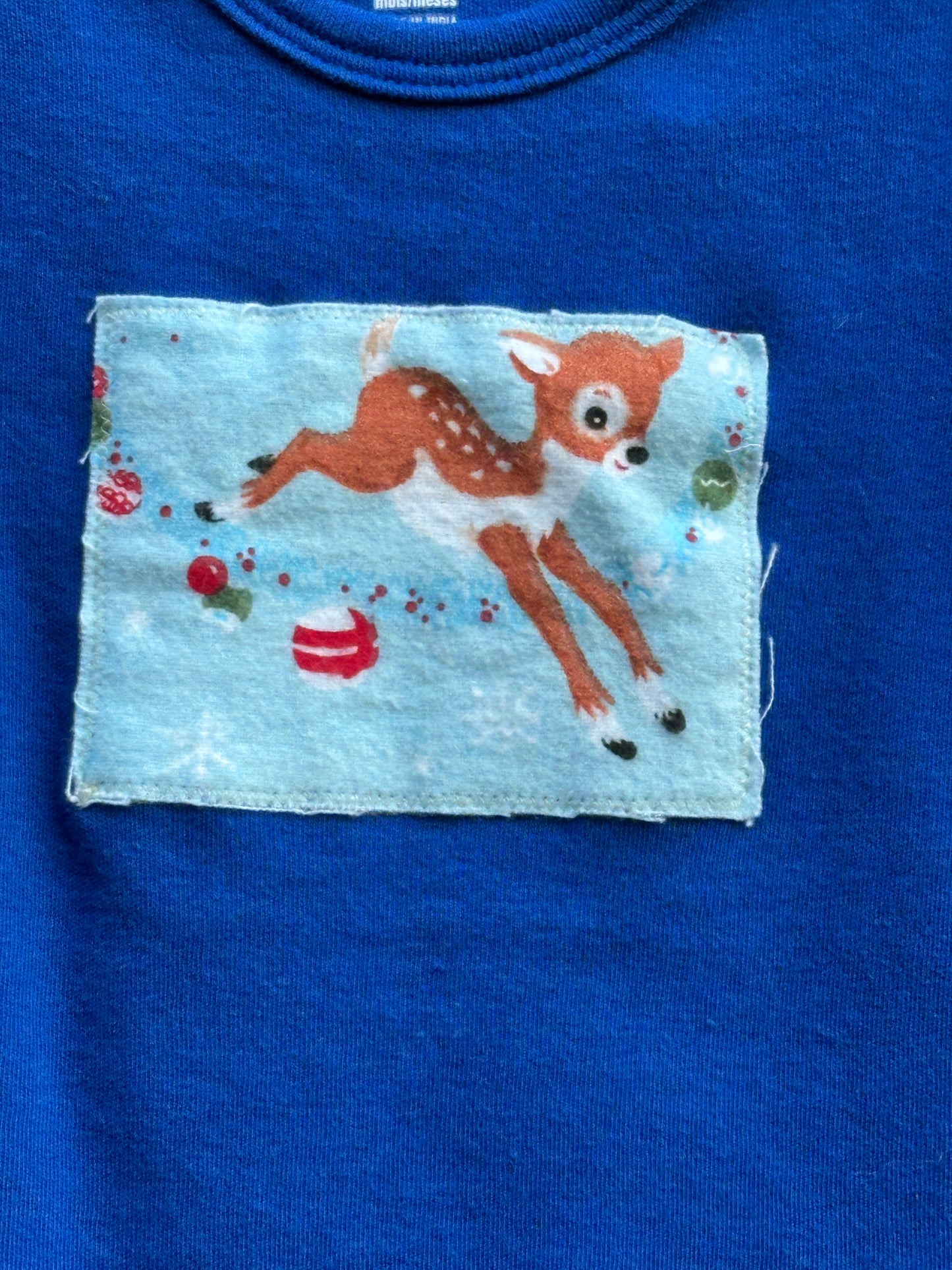 Reindeer Games Blue Onesie, Size 3-6 mons.