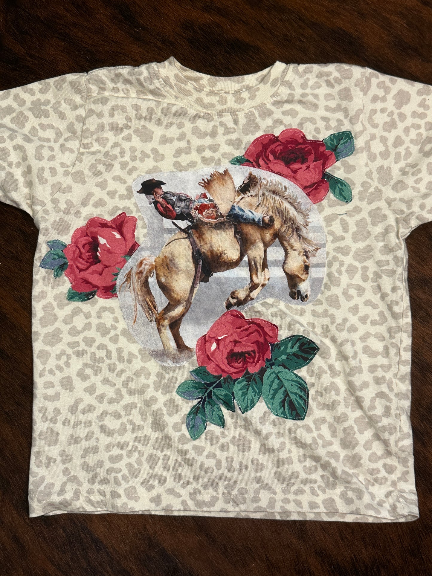 Bareback Rider & Roses on Light Leopard Tee, Size 4T